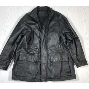 Vintage Trader Bay Leather Jacket Coat Men XL Black Multi Pocket Goth Grunge 90s